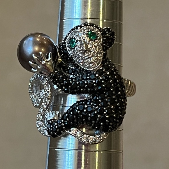 Sterling Silver Black Spinel Monkey Ring Size 7